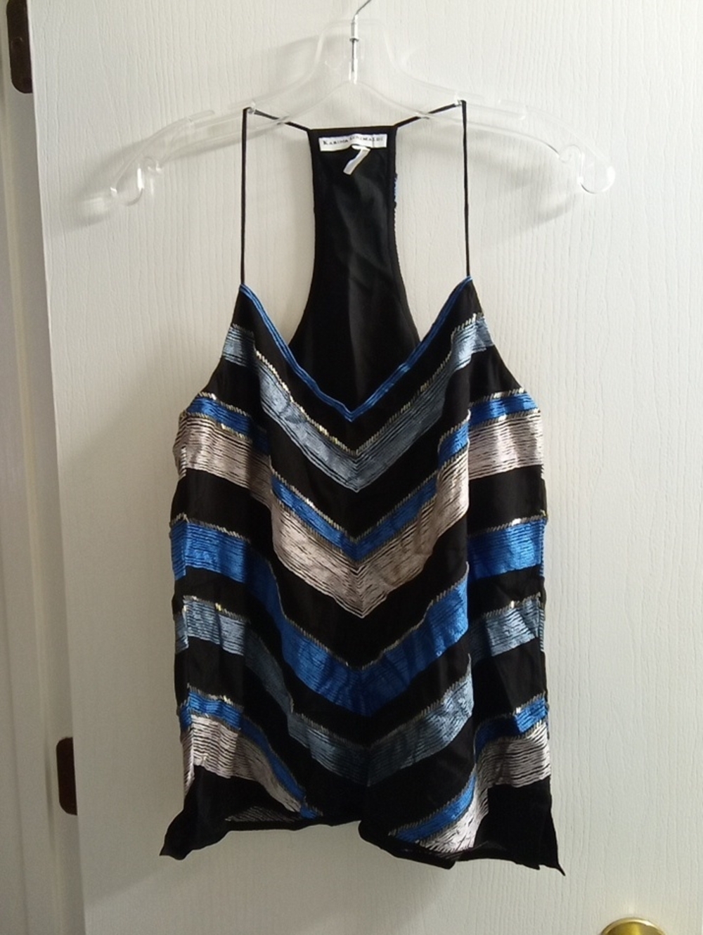 Karina Grimaldi Black & Blue Chevron Silk Cami